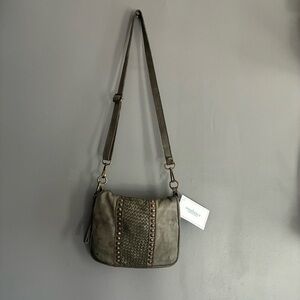 Sundance Italian Leather Studded Crossbody in Olive  Mossy Green NWT